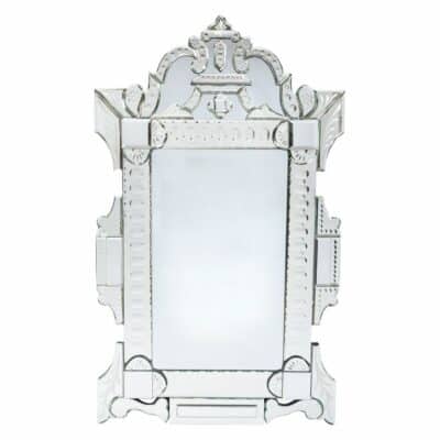 The image showcases a Sophia Venetian Glass Mirror an elegant and intricately designed piece of furniture It features a rectangular shape with
