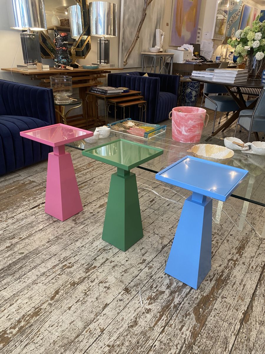 Bacchus Custom Color Drinks Side Table A modern colorful side table with a glass inset top available in any Benjamin Moore paint