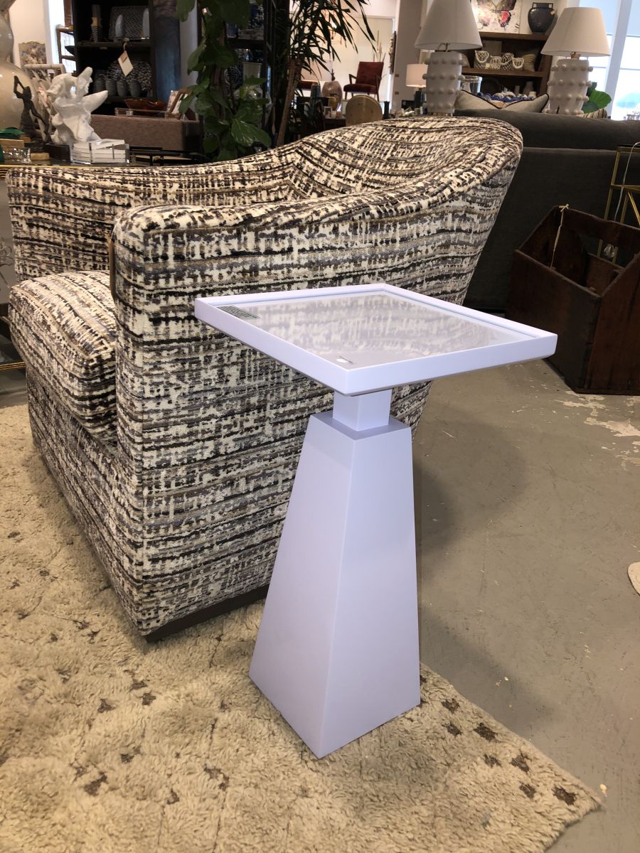 Bacchus Custom Color Drinks Side Table on display featuring a glass top and available in any Benjamin Moore paint color and sheen