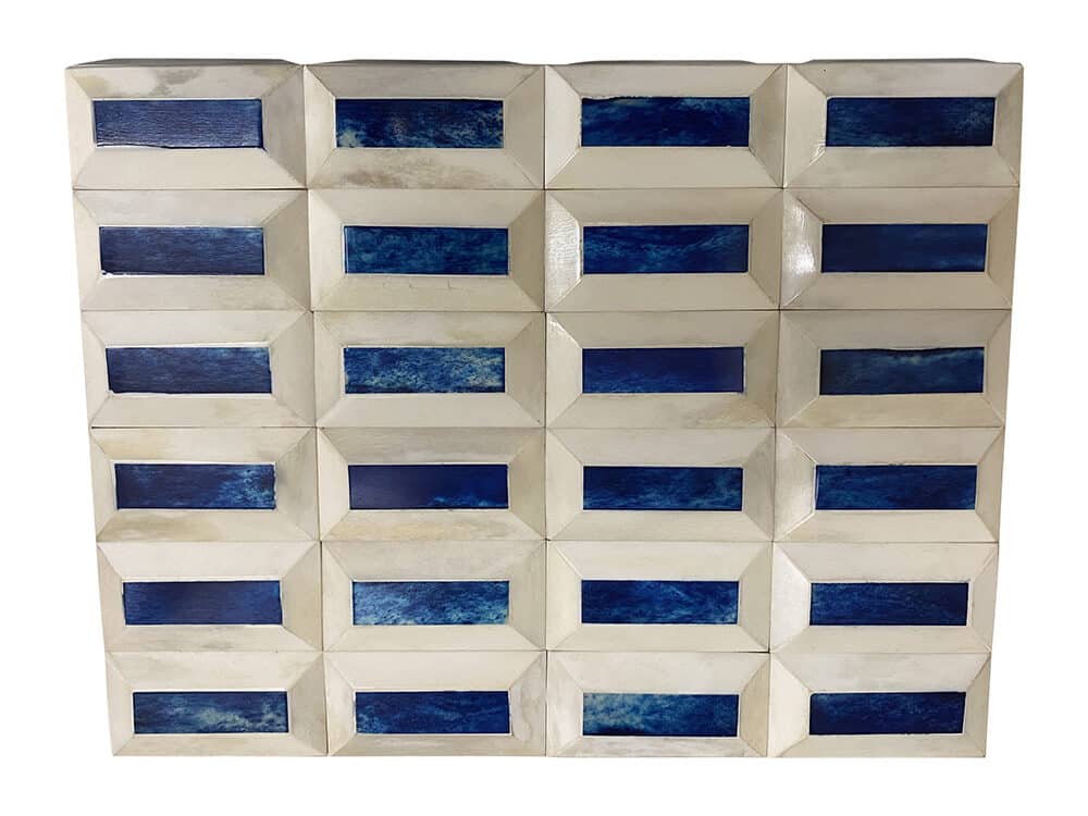 Blue and ivory cloud box set featuring 12 large boxes and 9 small boxes showcasing an eye-catching design with a clear focus