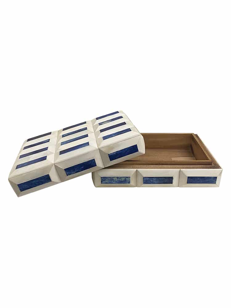 A set of blue and ivory cloud-shaped decorative trays available in two sizes large 12 L x 10 W x 3 H