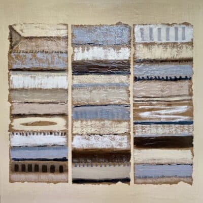 Abstract art displaying shades of brown, cream, and earth tones on canvas.