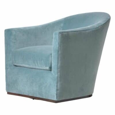 Alexander Ocean Velvet Swivel Chair, upholstered in ocean poly velvet, showcasing its luxurious feel and comfort.