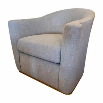 Mecox Exclusive Arlette Swivel Chair French Modern Style Upholstered in Heavy Duty Woven Polyester Cotton Fabric with Brass Clad Base Available in