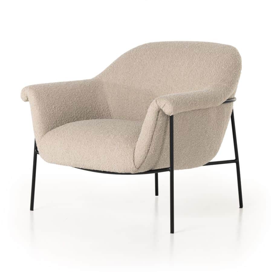 Mid-Century Style Boucle Chair in Sand, iron base.