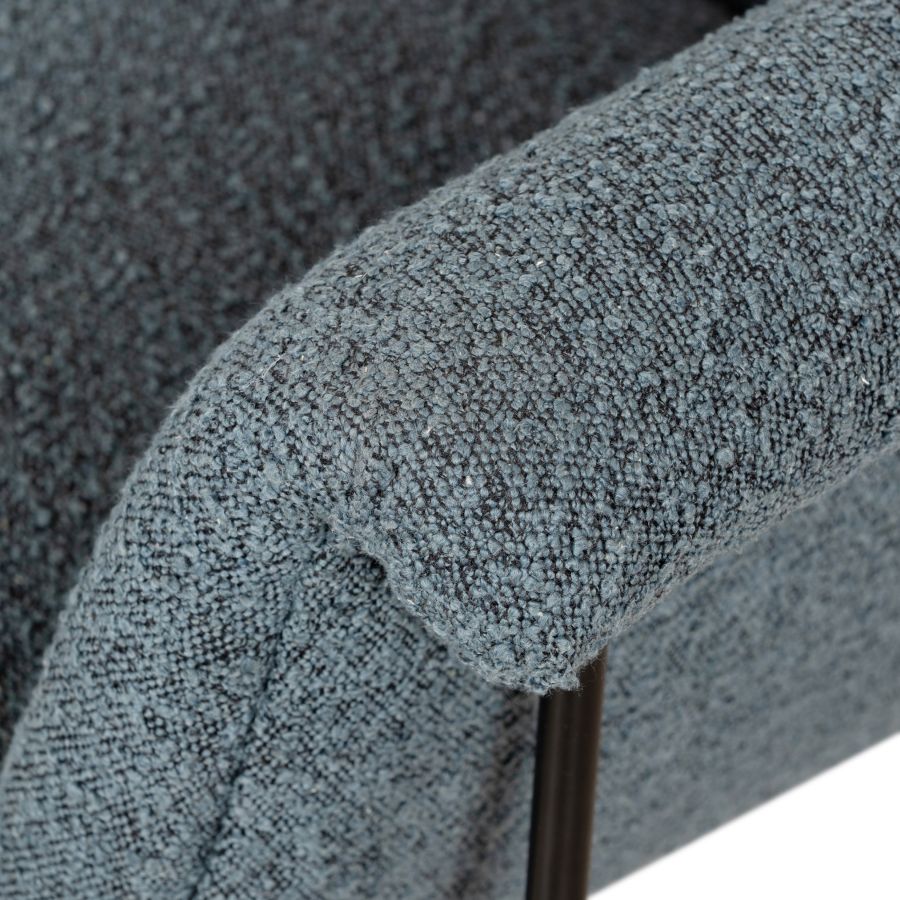 Kent Mid-Century Style Boucle Chair, showcasing the chair in a close-up view of its textured fabric detail against a white background.