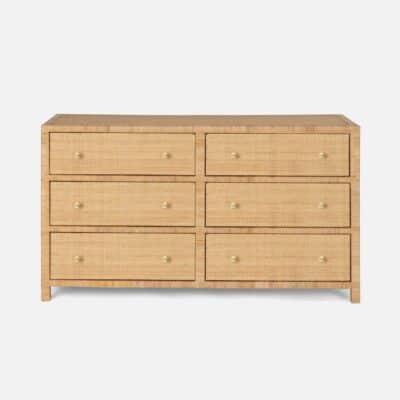 Rustic double dresser in natural wrapped peeled rattan.