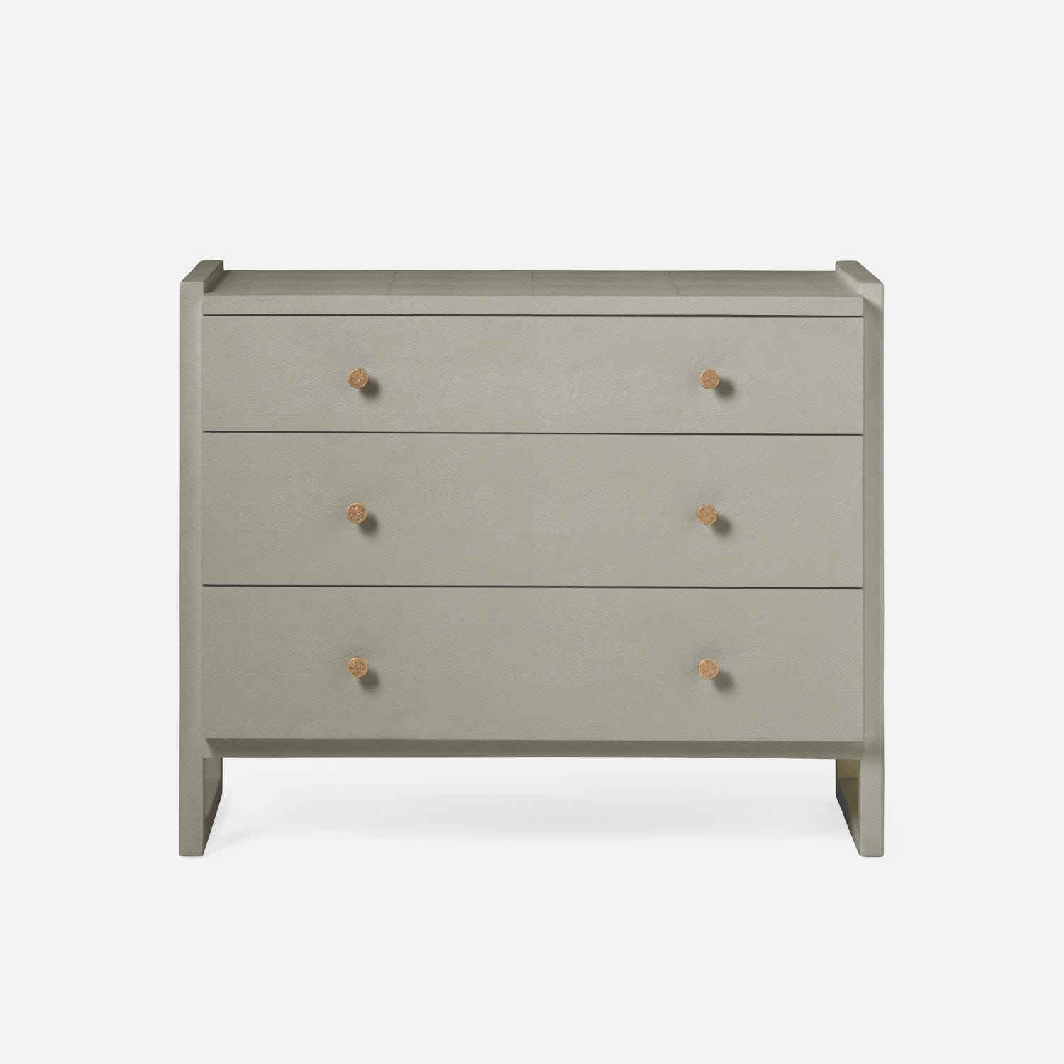 Small, three drawer dresser in castor gray finish, available in other styles