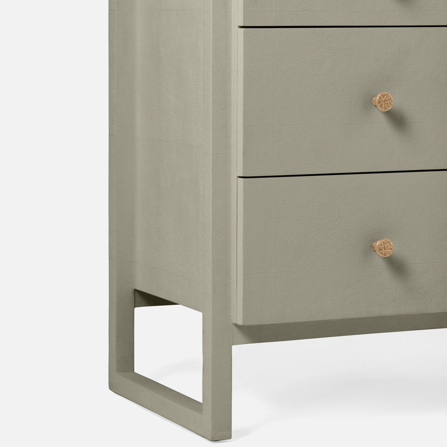 Small 36 L Carri Faux Shagreen Dresser available in castor gray French gray or pristine white showcasing its sleek design with two