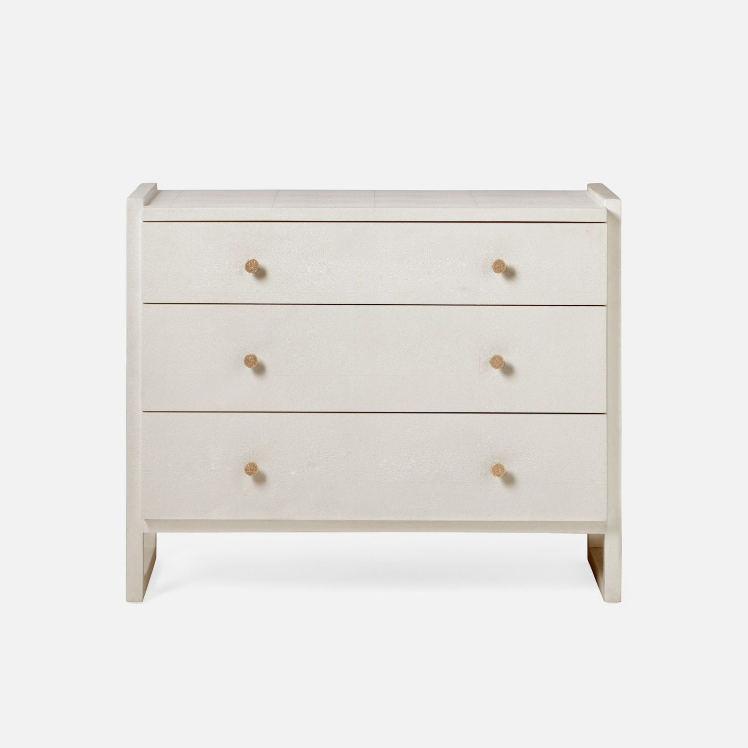 Small, light-colored Carri Faux Shagreen Dresser with six drawers, set against a white background.