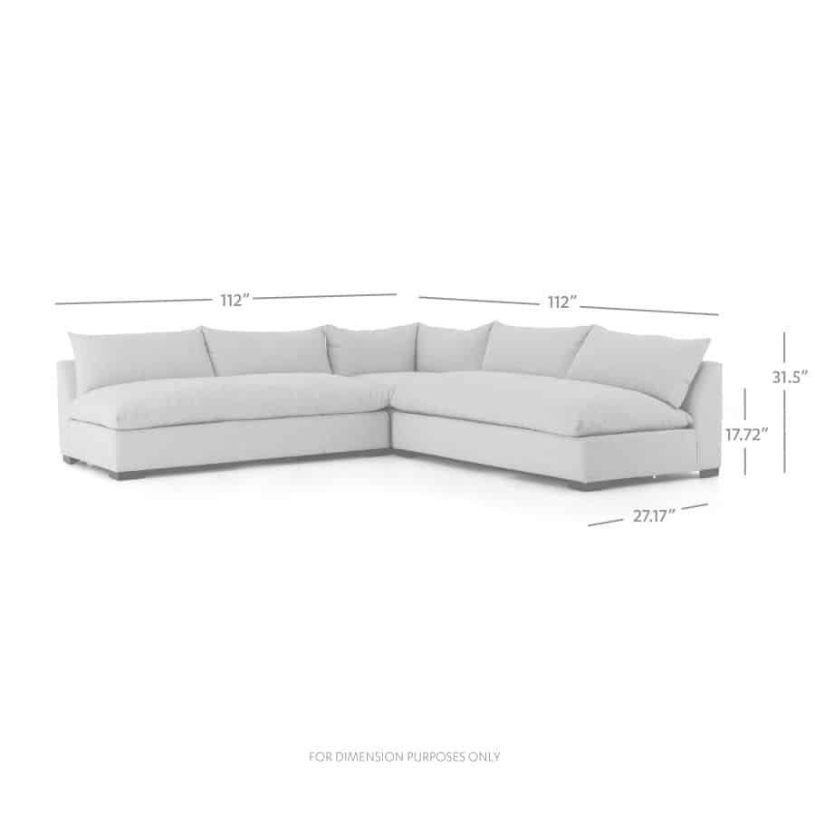 Vice Modern Armless 3 Piece Sectional in High Performance Fabric with Espresso Legs available in Natural Oatmeal or Charcoal Velvet featuring a