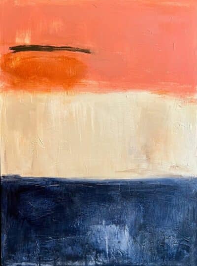 Vivid original art piece painted in acrylic, ink, and mixed media on canvas with a deep blue sky background.