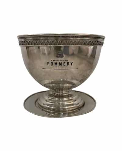 Vintage French Champagne Pommery Bucket, with "Champagne Pommery" embossed on the side, circa 1960s, displayed in a close-up view.