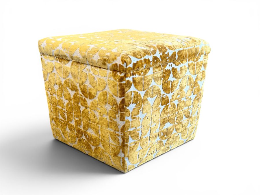 Geometric Velvet Gold Ottoman - Image 3