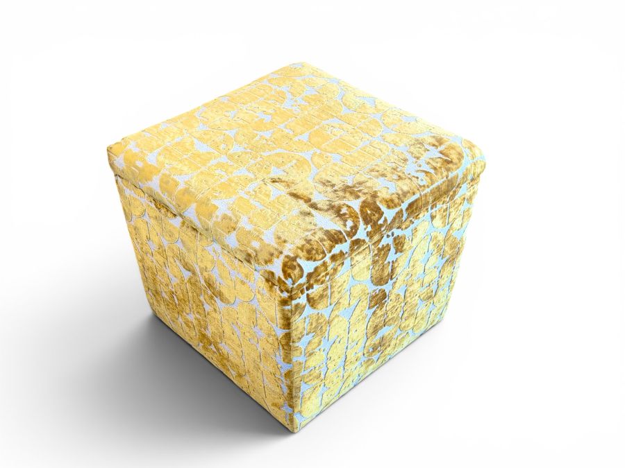 Geometric Velvet Gold Ottoman - Image 4