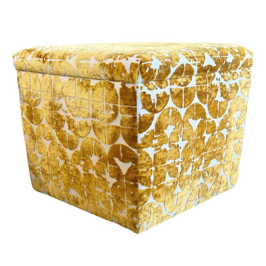 Geometric Velvet Gold Ottoman - Image 2