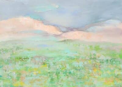 Abstract Desert Landscape Painting in Pastel Colors on Canvas.