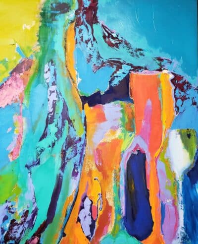 Colorful abstract art with vibrant layers, perfect for bold statement pieces in any room.