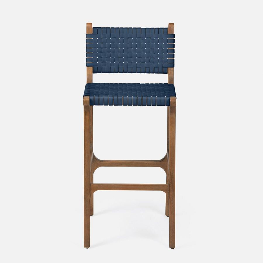 Stylish outdoor-suitable bar stool in Walnut Faux Rattan/Gray Teak, showcasing durability and design.
