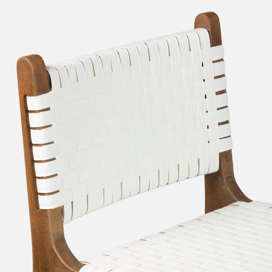 Close-up of Hammond Bar Stool in Flat White Faux Rattan/Gray Teak