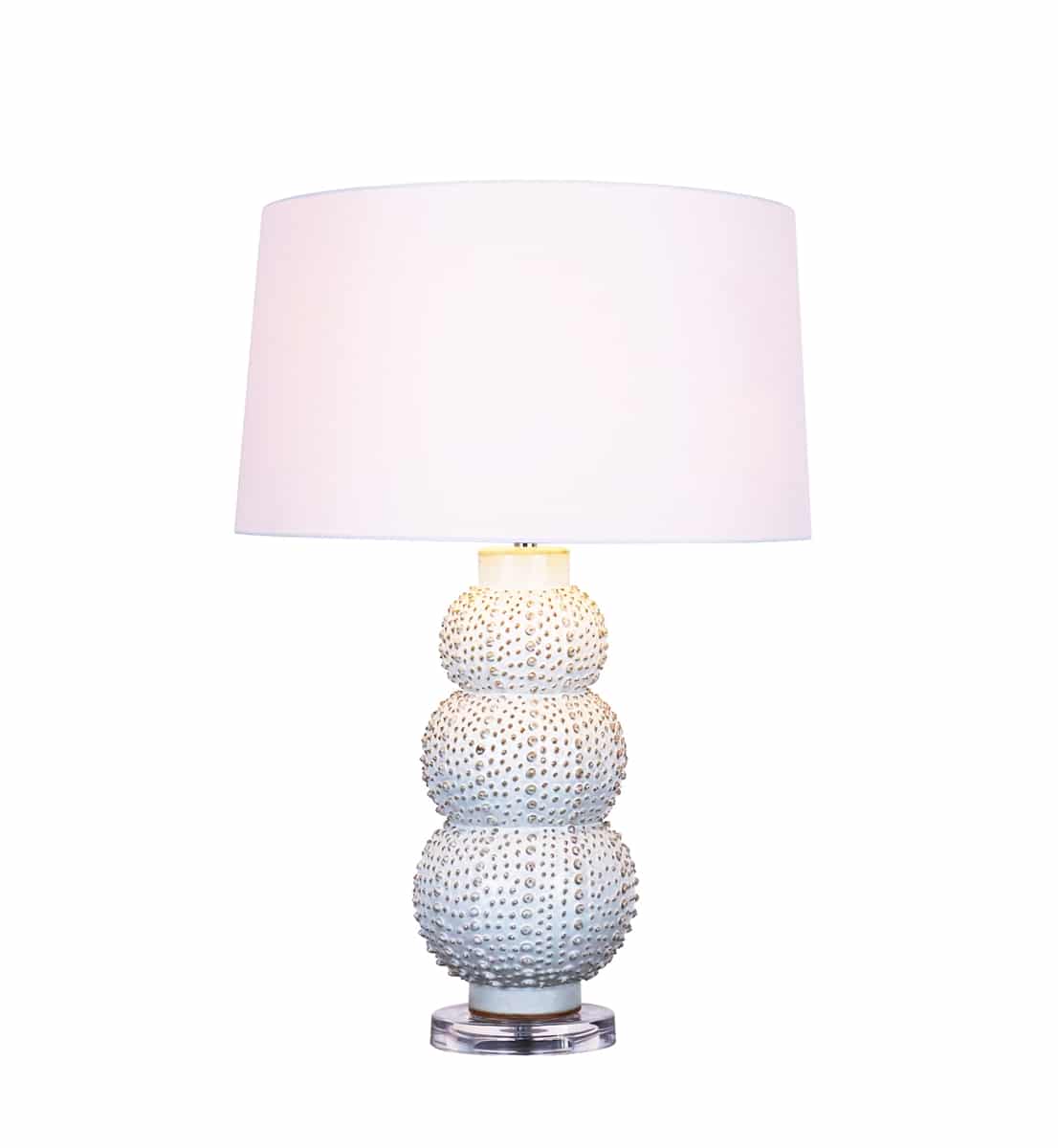 Close-up of Sea Urchin Cream Table Lamp with White Cotton Shade