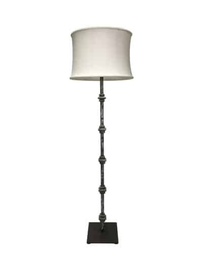 Classic Wrought Iron Floor Lamp with Linen Drum Shade, Side Profile View