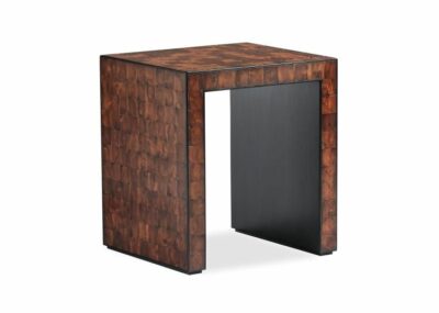 Belleau Walnut Side Table with striking contrast between dark walnut and black trim.