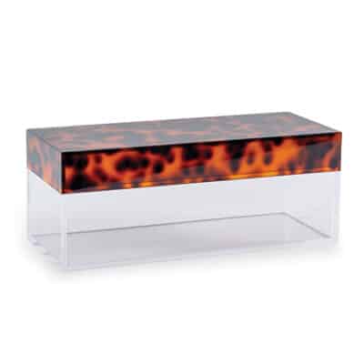 Acrylic box with tortoise or colorful lid, showcasing vibrant colors for eye-catching style.