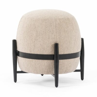 Stylish taupe ottoman with ebony iron frame, perfect for cozy lounging.