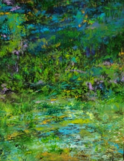 Midnight Forest Original Art - Acrylic on Canvas, close-up view of vibrant colors and brushstrokes.