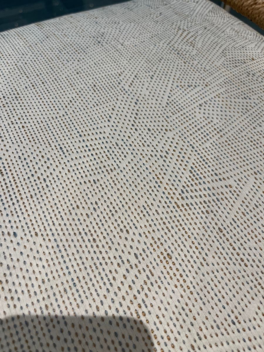 Close-up of Abaca Rope Bench with Graphic Cushion showcasing intricate rope detailing.