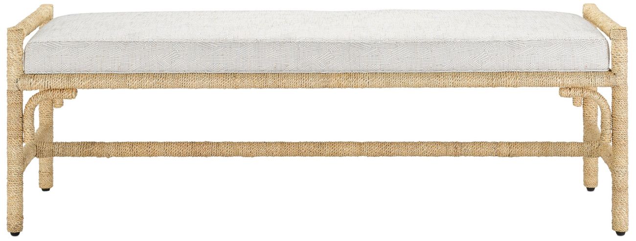 Stylish Abaca Rope Bench with Graphic Cushion, featuring an eye-catching pearl design on cushion and intricate rope detailing in the backrest.