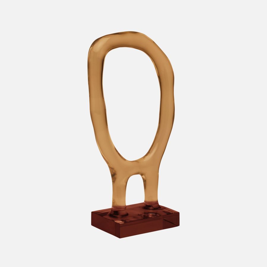 Circular sculpture in rich cocoa resin, perfect for adding elegance to any space.