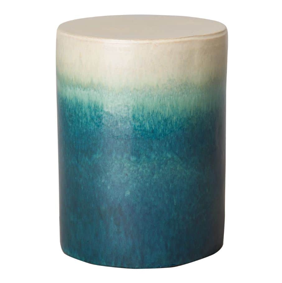Glazed Cylinder Garden Stool, Seafoam Cascade Finish