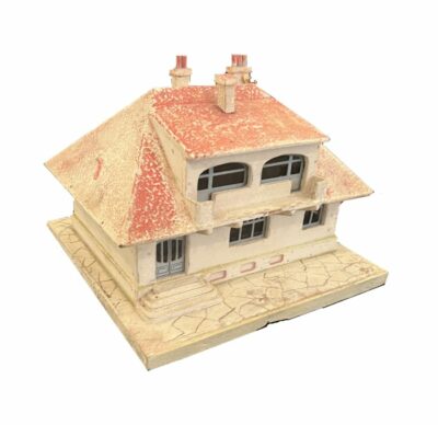 Antique French House Model - Front view of charming miniature home, meticulously crafted in period details.
