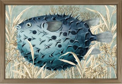 Burrfish Reproduction Print in Walnut Wedge Frame, Close-up View