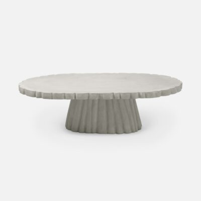 Large Scalloped Coffee Table in Light Gray Reconstituted Plaster Stone