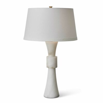 Banded Alabaster Table Lamp with Cylindrical Middle and Empire Shade