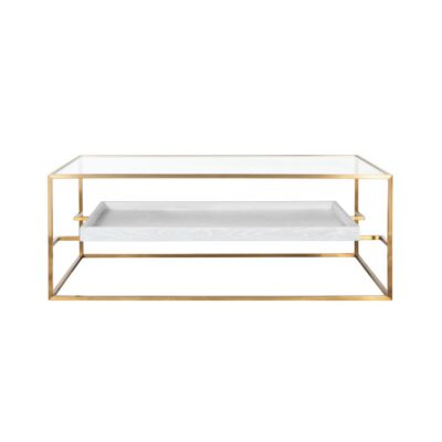 Antiqued Brass and Glass with Oak Shelf