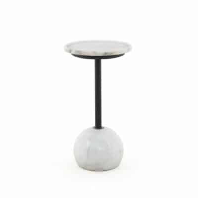 Close-up of Vi Marble Side Table in Polished White Marble, showcasing elegant design and smooth finish.