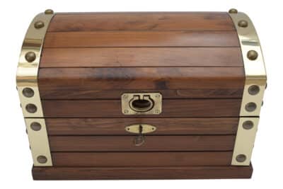 Small Vintage Slatted Wood and Brass Trunk