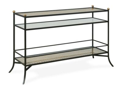 Wrought Iron and Woven Cane Console