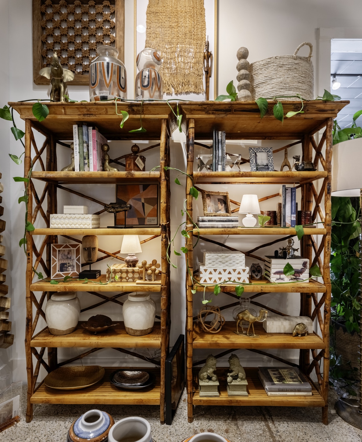 Tortoise Bamboo Bookcase, Five Shelves, Houston