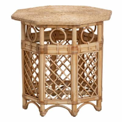 Octagonal Rattan, Wicker and Bamboo Lattice Side Table