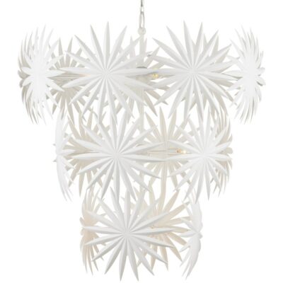 Large Gesso White Palm Leaf Chandelier