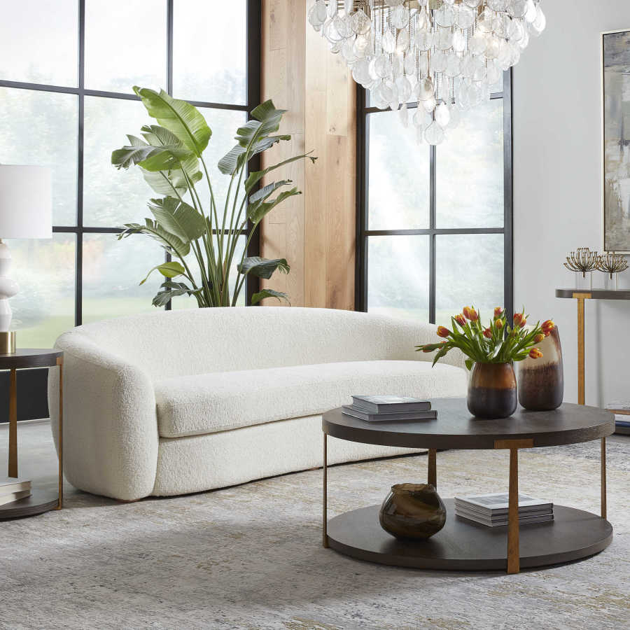 Deco Style Off White Faux Shearling Sofa