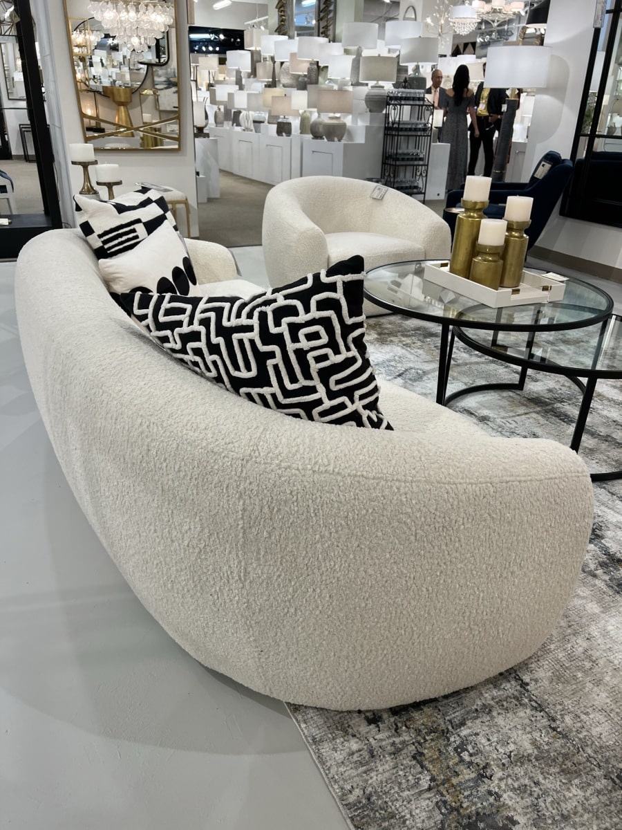 Deco Style Off White Faux Shearling Sofa