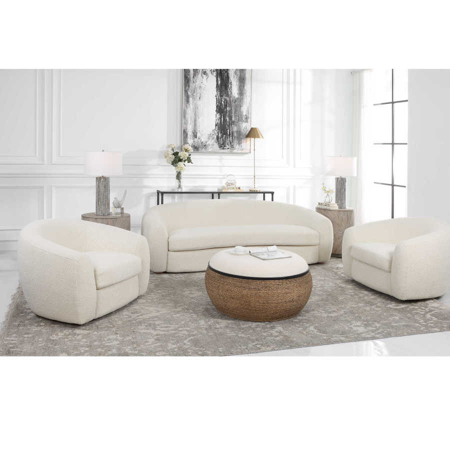 Deco Style Off White Faux Shearling Sofa