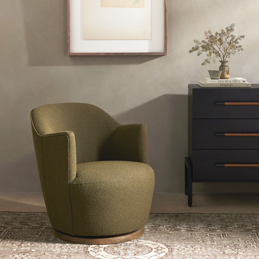 Olive Green Boucle Petite Swivel Chair