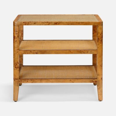 Poplar Burl and Natural Cane Side Tables